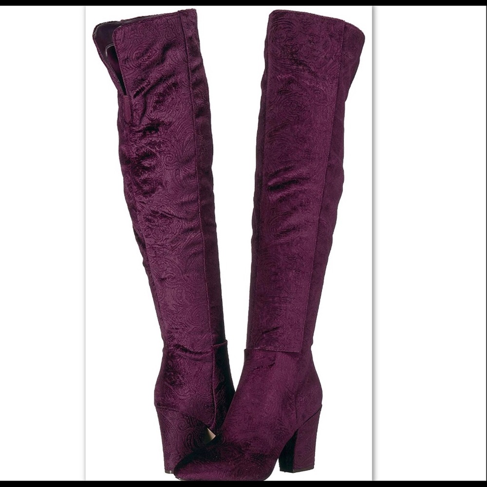 NINE WEST PURPLE JACQUARD PATTERN OTK BOOT - Picture 4 of 9